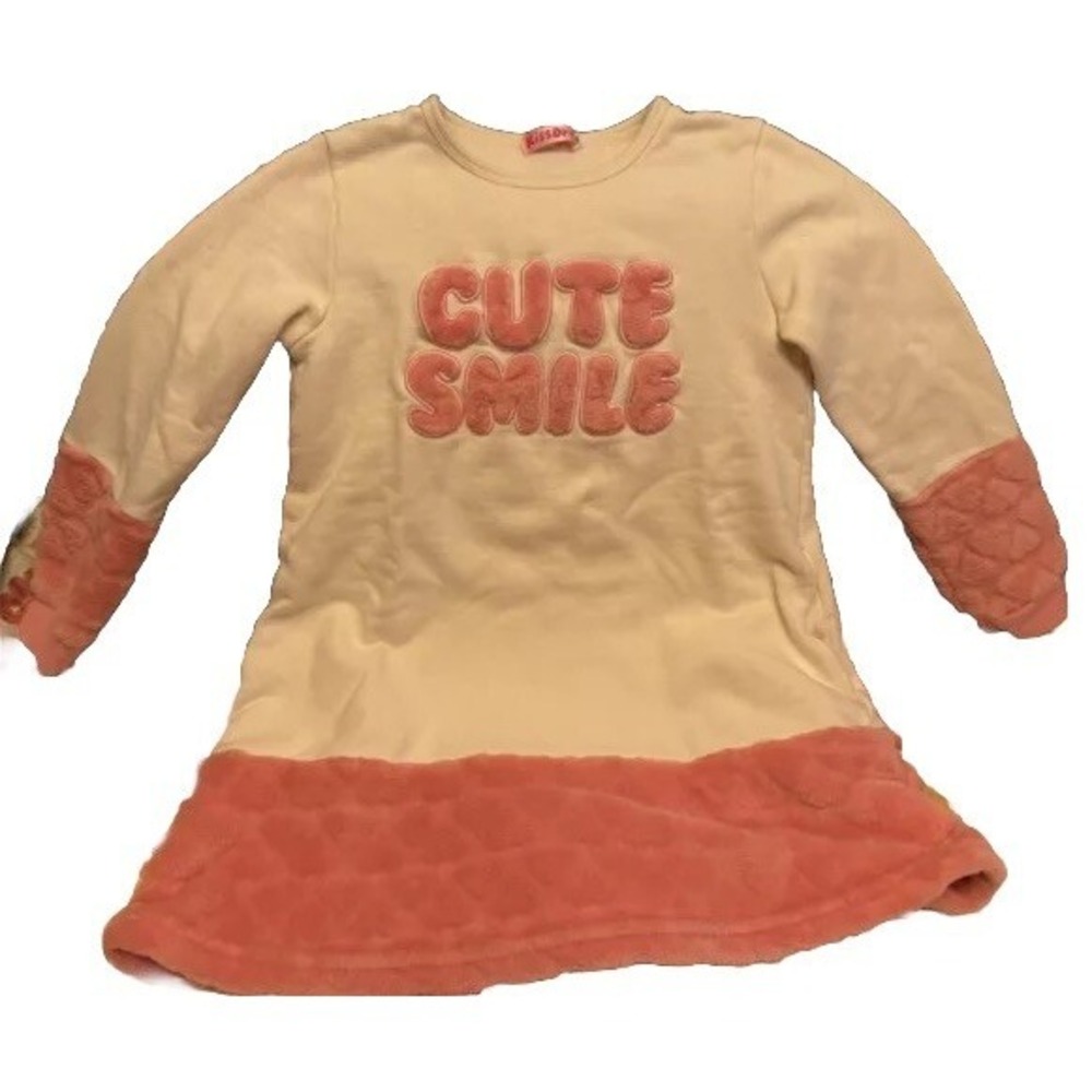 Kiss Drop Girls Winter Dress W/Pockets Size 6-7, Runs Small, Pink "Cute Smile"